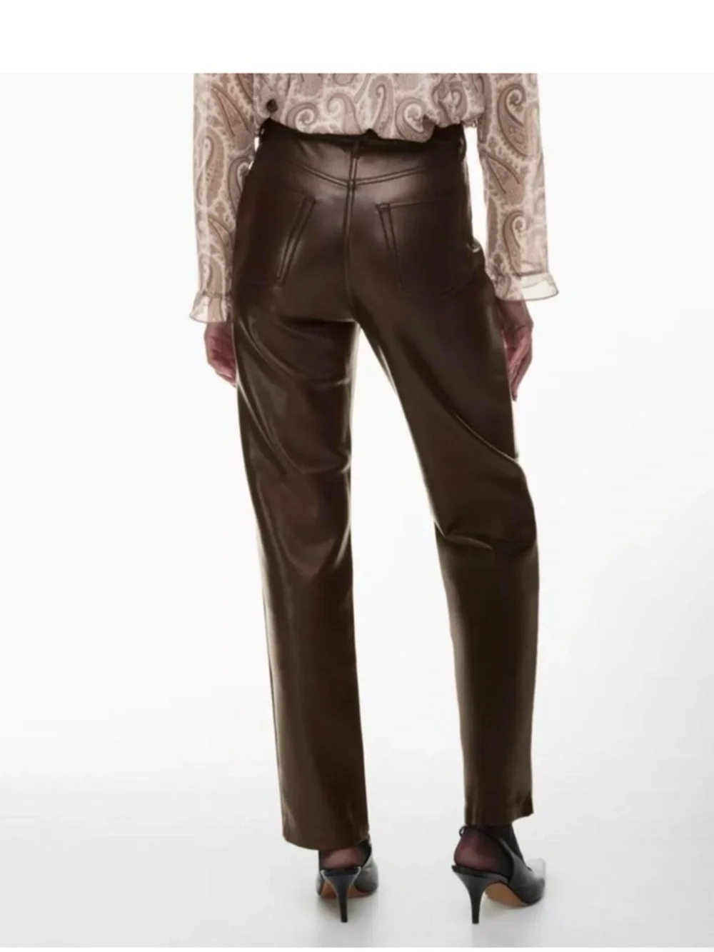 Aritzia Wilfred The Melina Brown Soft Vegan Leather Pants Size 12 - Picture 2 of 9